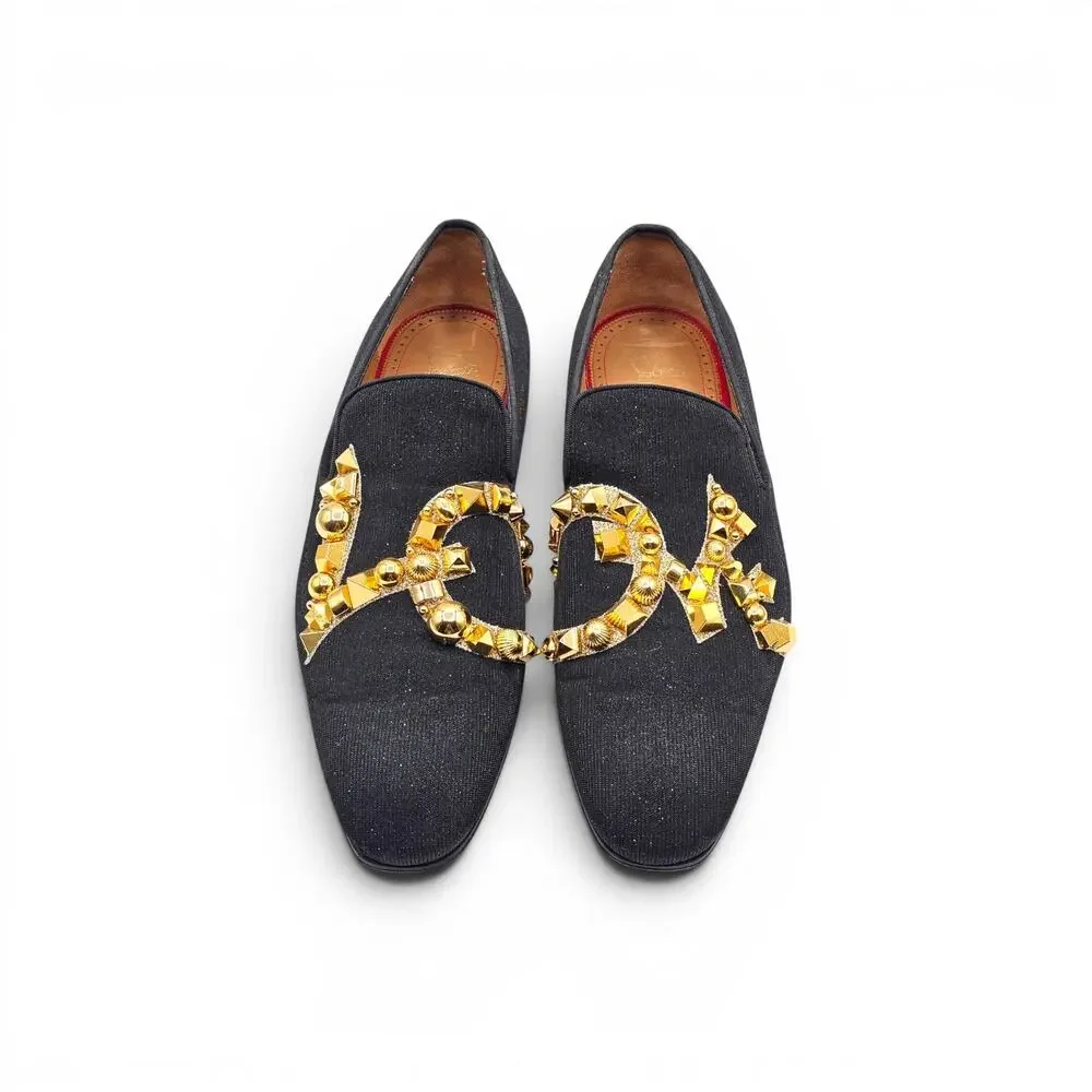 Christian Louboutin Love Met Men's Lurex Loafers Black Embellished EU 43 US 10